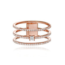 Load image into Gallery viewer, Center Baguette Three Pave Row Ring
