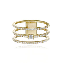 Load image into Gallery viewer, Center Baguette Three Pave Row Ring
