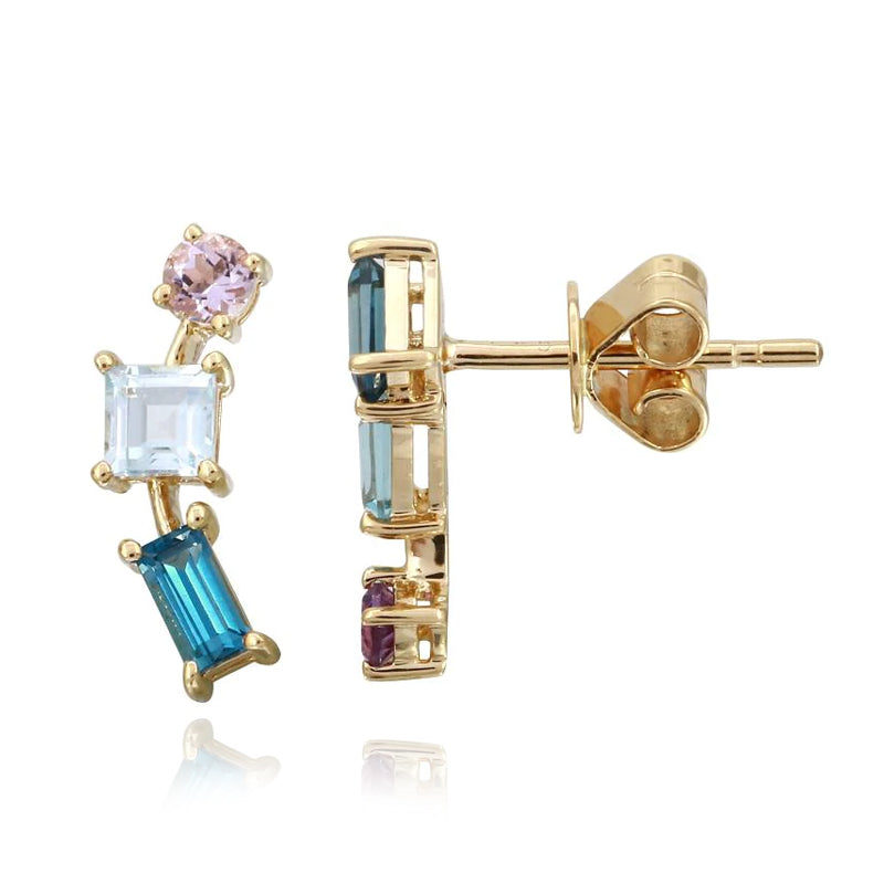 Multi Shape Gemstone Climber Earrings