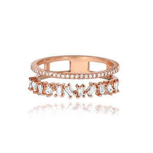 Double Band Disorganized Baguette Ring
