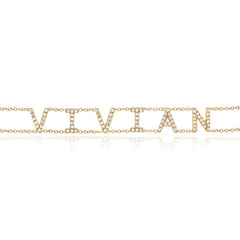 Diamond Name Double Chain Bracelet in 14k gold, personalized luxury diamond jewelry for women.