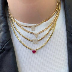 Solitaire Gemstone Cuban Chain Necklace