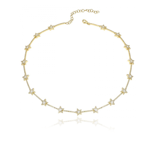 Star Tennis Choker in 14k gold with sparkling star accents, perfect celestial fine jewelry style
