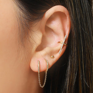 Pave Double Huggie Chain Earring