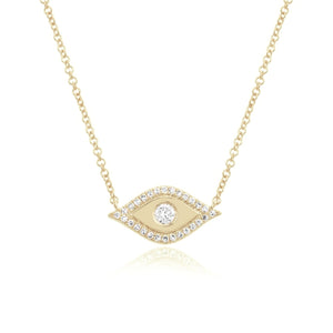 Pave and Gold Evil Eye Necklace