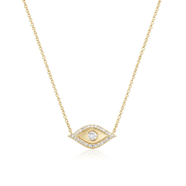 Pave and Gold Evil Eye Necklace