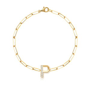 Accent Diamond Initial Paperclip Bracelet