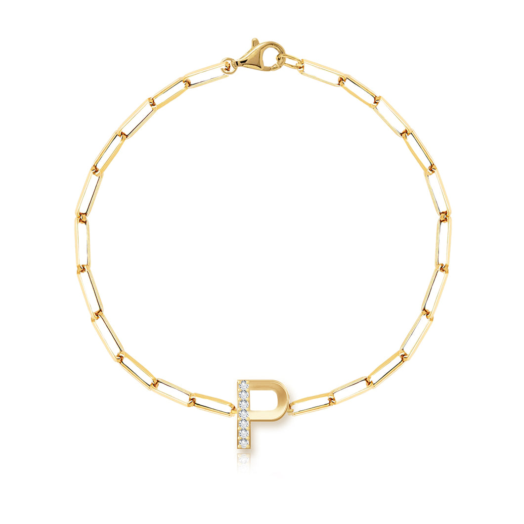 Accent Diamond Initial Paperclip Bracelet