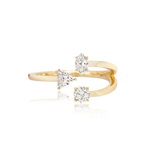 Multi Shape Three Diamonds Gold Ring