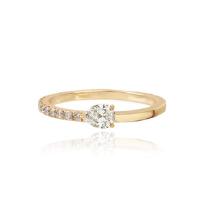 Half Pave and Half Gold Solitaire Ring