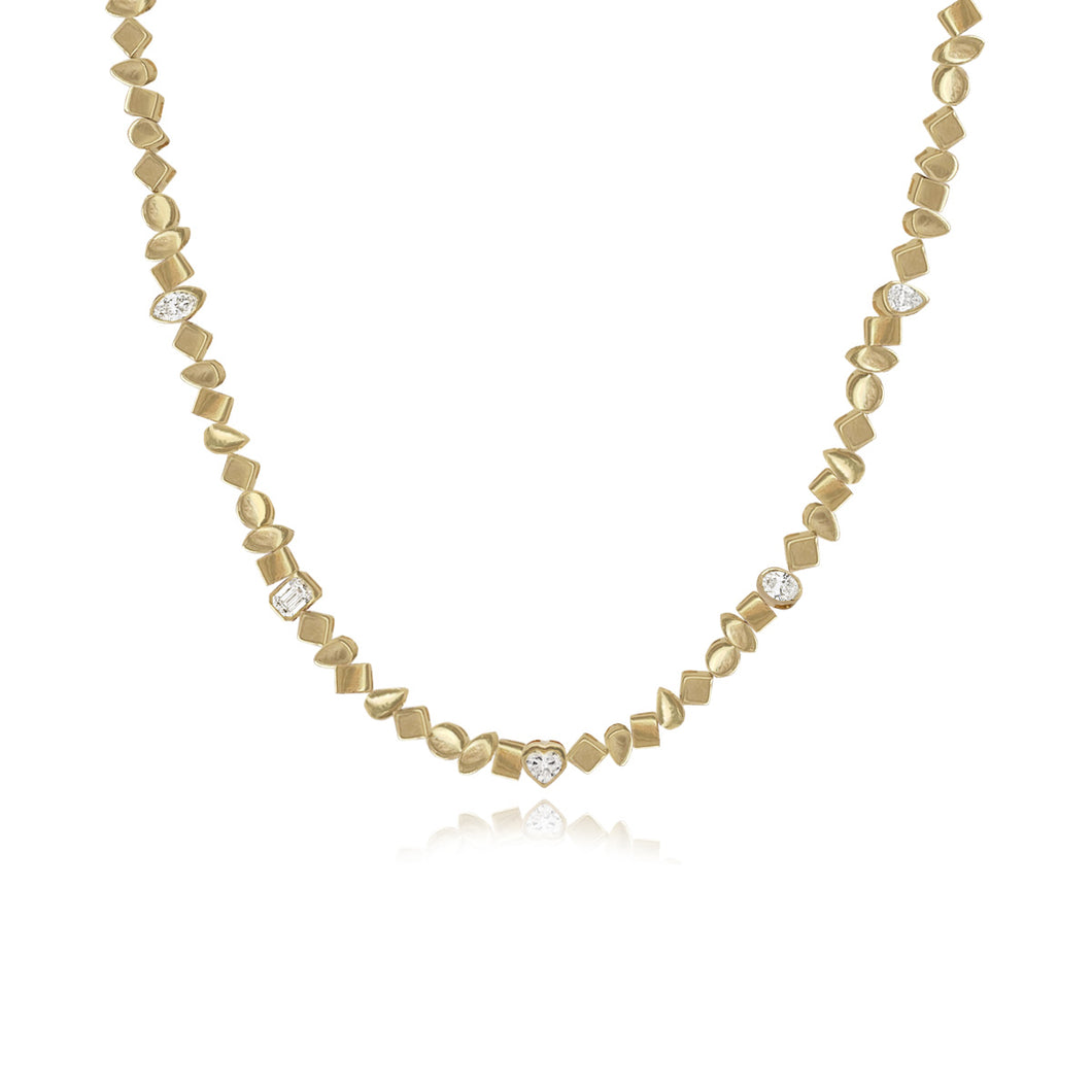 Golden Multi Shape Five Diamond Tennis Necklace