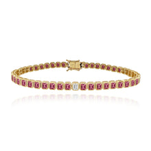 Load image into Gallery viewer, Solitaire Diamond Gemstone Bezel Emerald Tennis Bracelet
