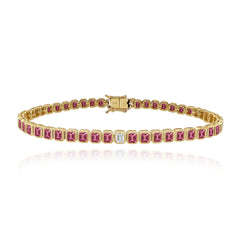 Solitaire Diamond Gemstone Bezel Emerald Tennis Bracelet
