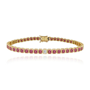 Solitaire Diamond Gemstone Bezel Emerald Tennis Bracelet