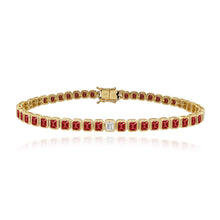 Load image into Gallery viewer, Solitaire Diamond Gemstone Bezel Emerald Tennis Bracelet
