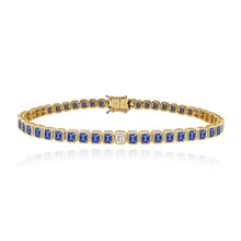 Load image into Gallery viewer, Solitaire Diamond Gemstone Bezel Emerald Tennis Bracelet
