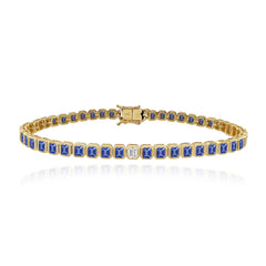 Solitaire Diamond Gemstone Bezel Emerald Tennis Bracelet