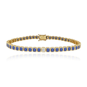 Solitaire Diamond Gemstone Bezel Emerald Tennis Bracelet