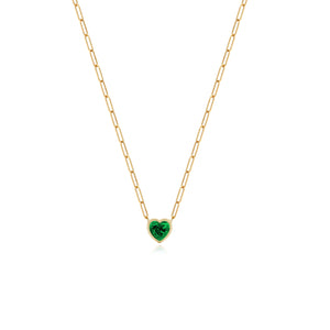 Solitaire Bezel Gemstone Heart Paperclip Necklace