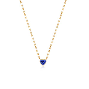 Solitaire Bezel Gemstone Heart Paperclip Necklace