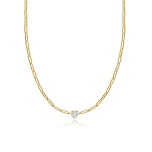 Bezel Diamond Solitaire Paperclip Necklace