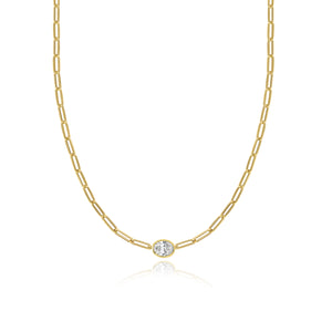 Bezel Diamond Solitaire Paperclip Necklace