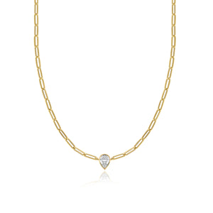 Bezel Diamond Solitaire Paperclip Necklace