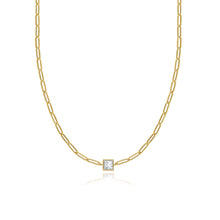 Load image into Gallery viewer, Bezel Diamond Solitaire Paperclip Necklace
