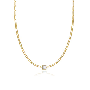 Bezel Diamond Solitaire Paperclip Necklace