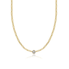 Load image into Gallery viewer, Bezel Diamond Solitaire Paperclip Necklace
