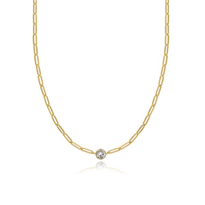 Bezel Diamond Solitaire Paperclip Necklace
