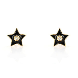 Black Enamel Star Stud Earring- 14k Rose gold