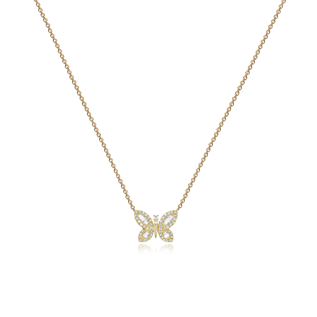 Butterfly Baguette and Pave Necklace