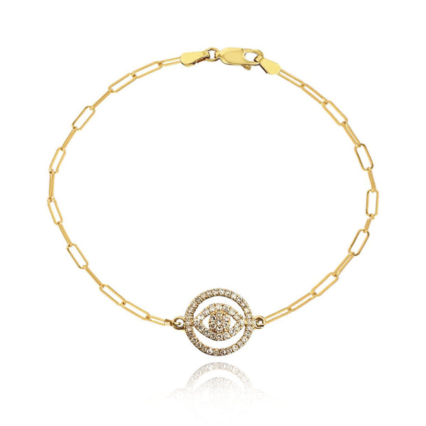Round Cutout Pave Evil Eye Paperclip Bracelet