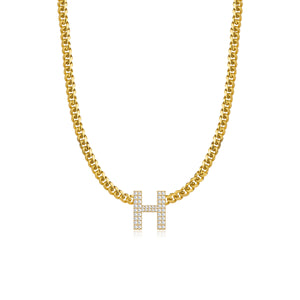 Pave Initial Solid Cuban Necklace