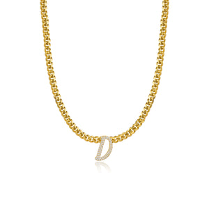 Pave Initial Solid Cuban Necklace