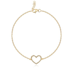 Stylish 14k gold cutout heart bracelet, romantic custom jewelry for women, luxury fine jewelry.