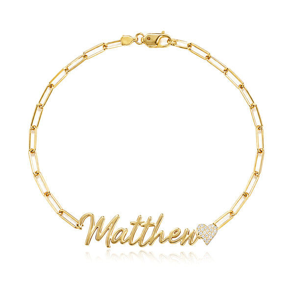 Cutout Name Paperclip Bracelet with Pave Charm