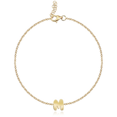 Gold Initial Chain Bracelet in 14k gold, minimalist custom jewelry piece for daily elegance.