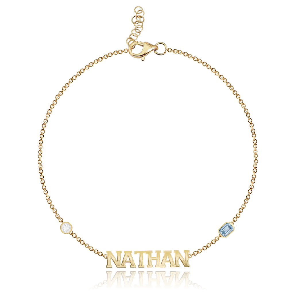 Two Gemstone Multi Shape Cutout Name Bracelet