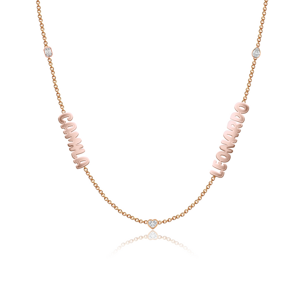 Cutout Gold Names and Multi Shape Diamonds Necklace