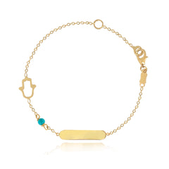 Cutout Hamsa and Turquoise Stone Id Bracelet