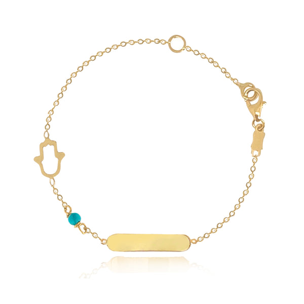 Cutout Hamsa and Turquoise Stone Id Bracelet