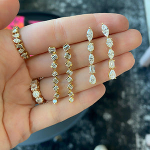 Tilted Emerald Cut Diamond Drop Earrings