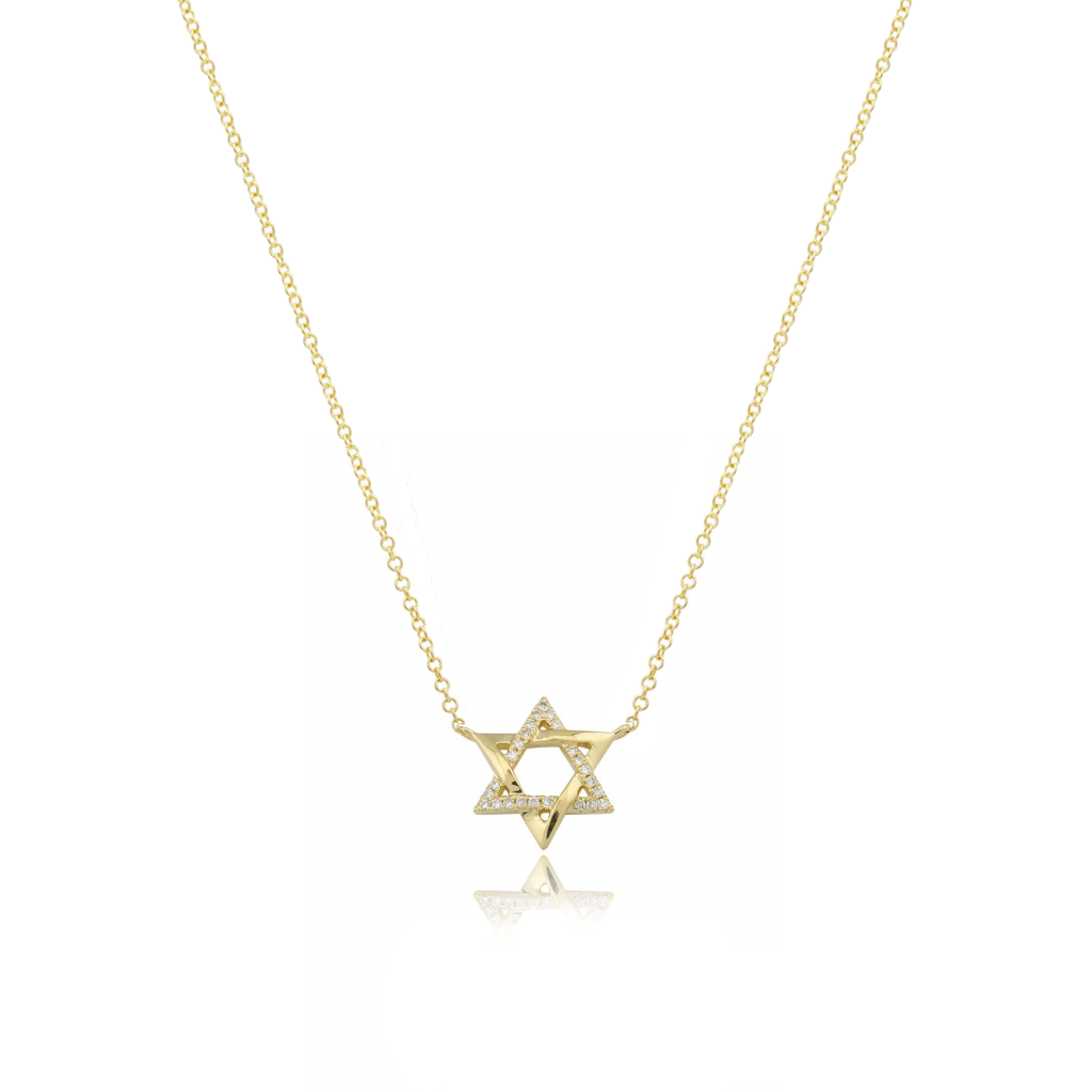 Star of David Half Pave Gold Necklace