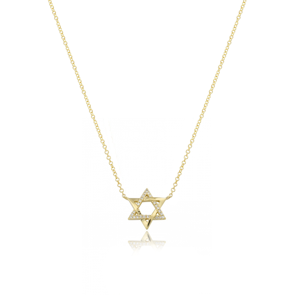 Star of David Half Pave Gold Necklace