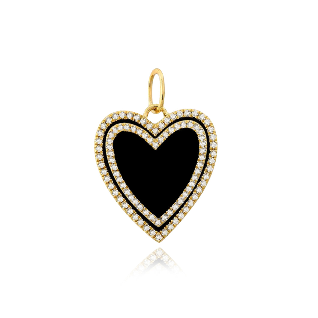 Double Pave Outline Stone Heart Charm