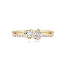 Load image into Gallery viewer, Two Band Two Bezel Diamond Pave and Gold Ring
