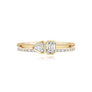 Two Band Two Bezel Diamond Pave and Gold Ring
