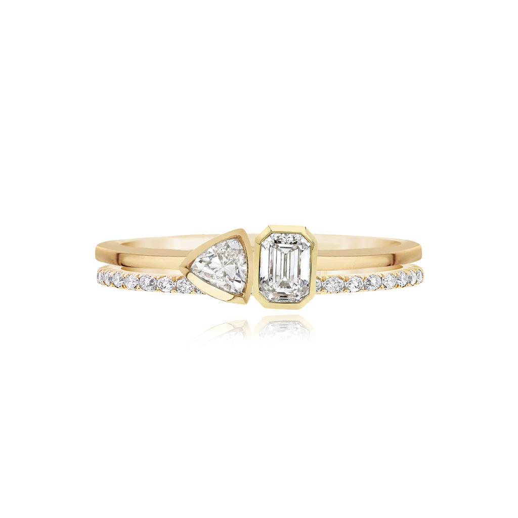 Two Band Two Bezel Diamond Pave and Gold Ring